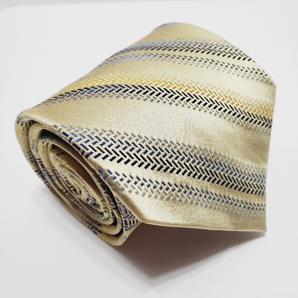 Ferucci Gold Stripe Pattern Men's Silk Necktie Jacquard Fabric 57x4"